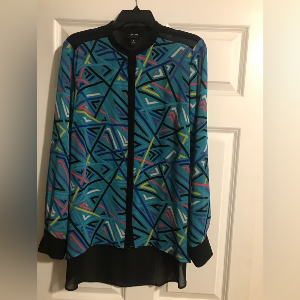 Nicole By Nicole Miller Multi Color Designed Top Size M
